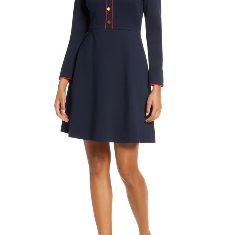 Bow Neck Long Sleeve A-Line Dress